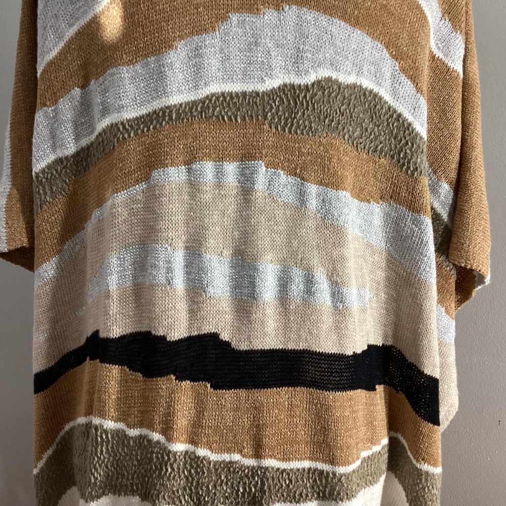 CHICO’S ONE SIZE KNIT PONCHO WRAP SHAWL MULTICOLOR NEUTRAL STRIPES LIGHTWEIGHT - Picture 7 of 11